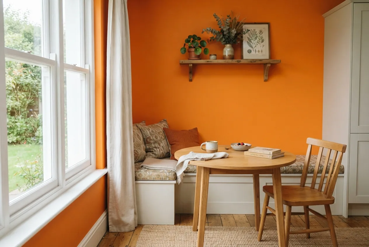Cheerful breakfast nook painted in Orange you Happy?