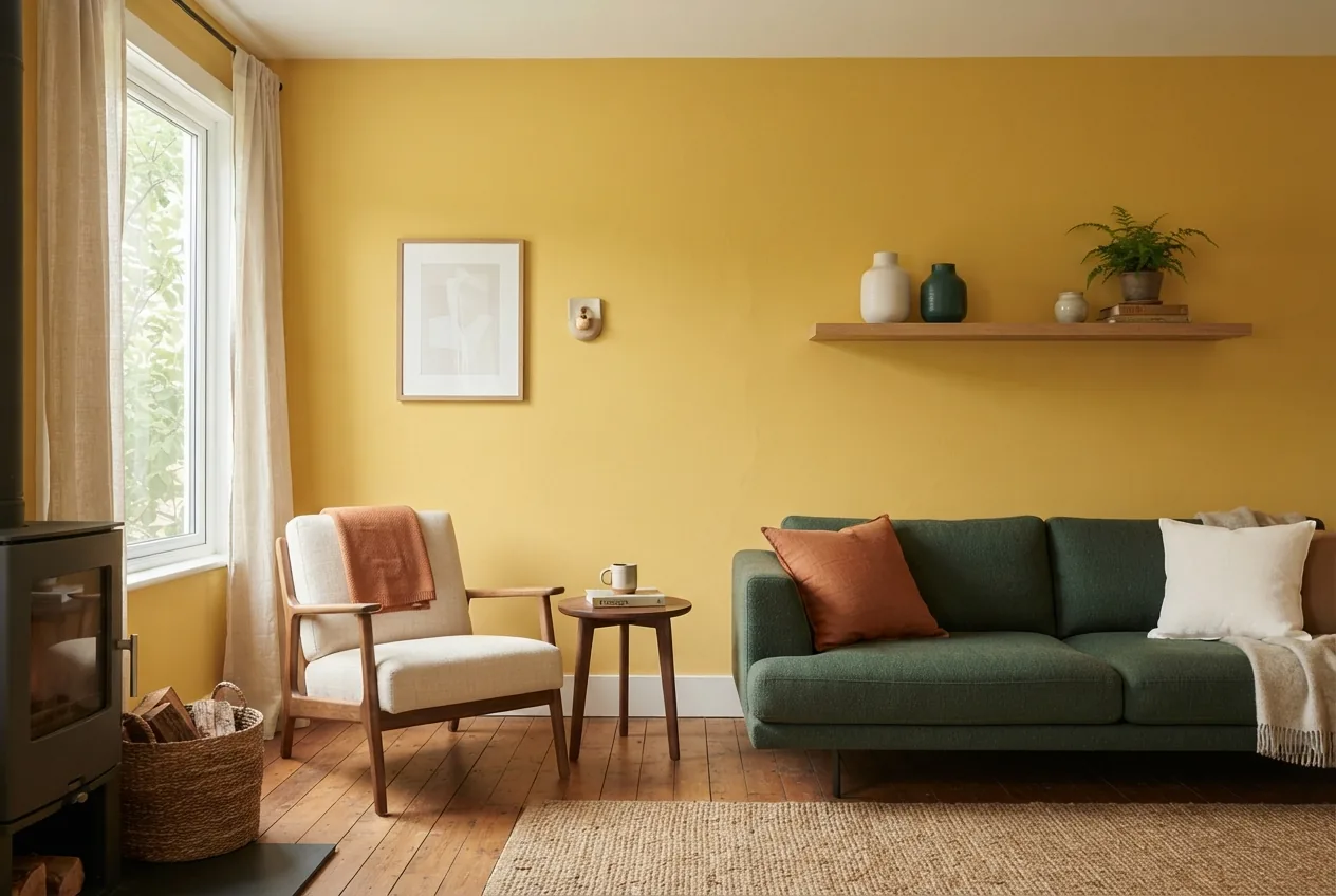 Bright modern living room painted in Dandy Lion