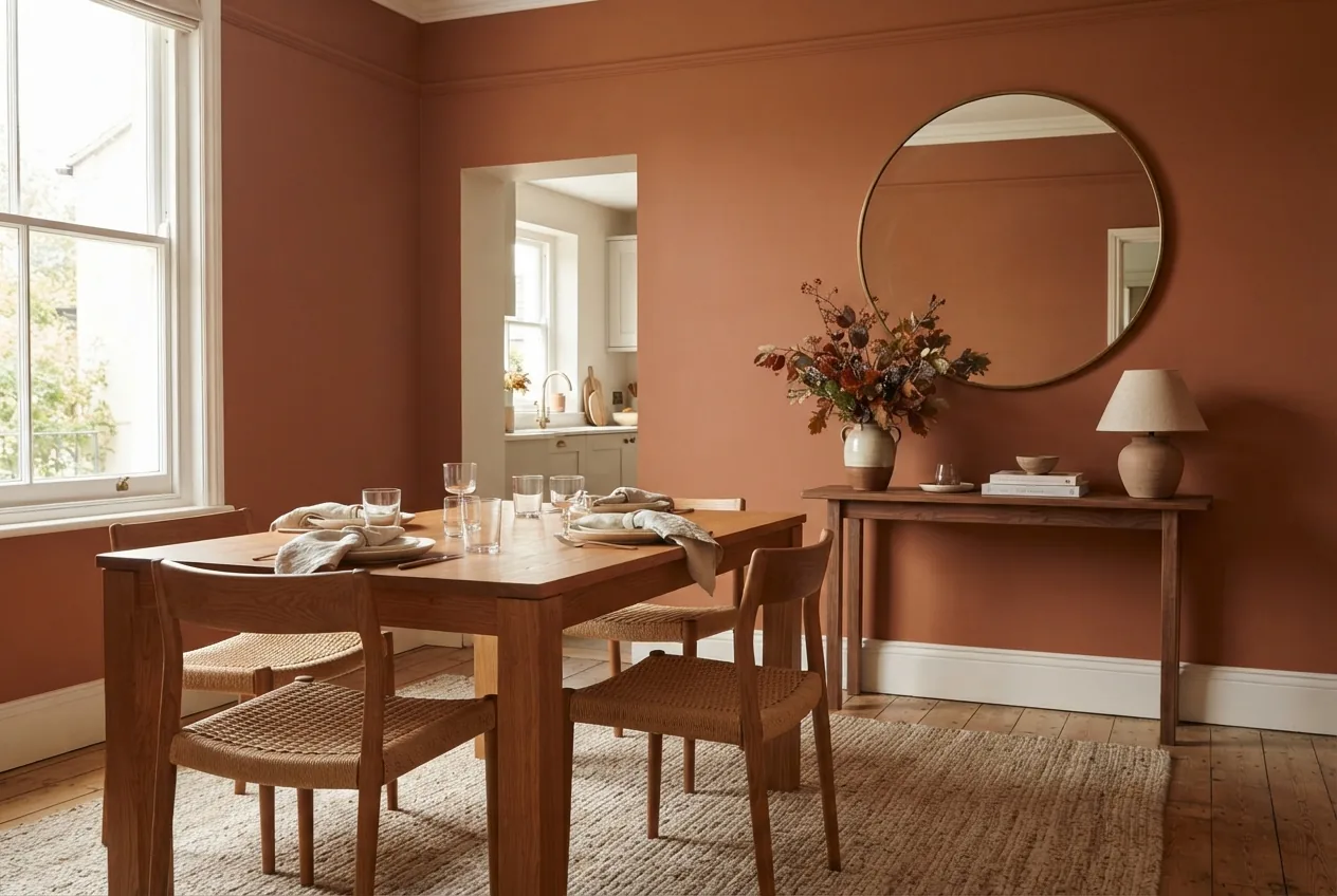 Elegant dining room painted in Sun's Rage