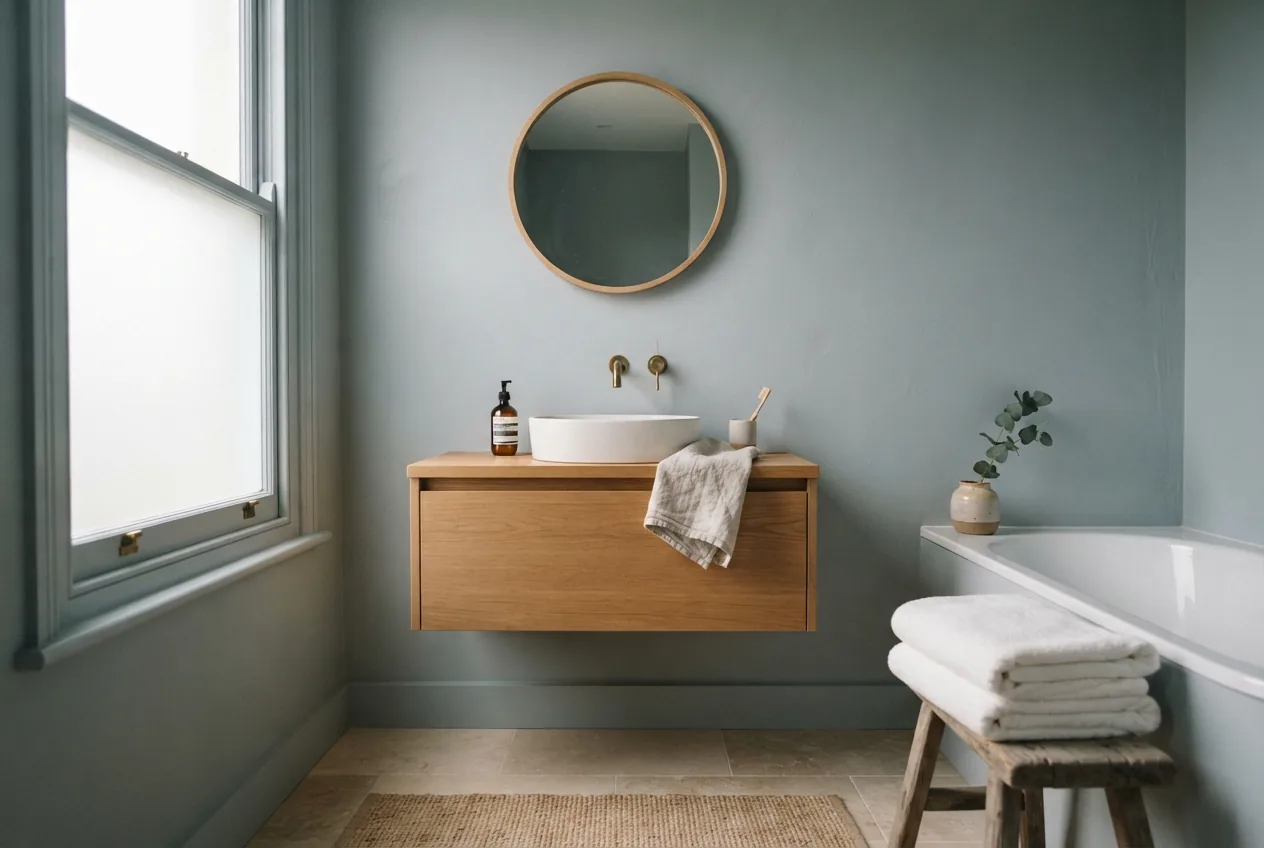 Fresh spa-like bathroom painted in Indian Tears